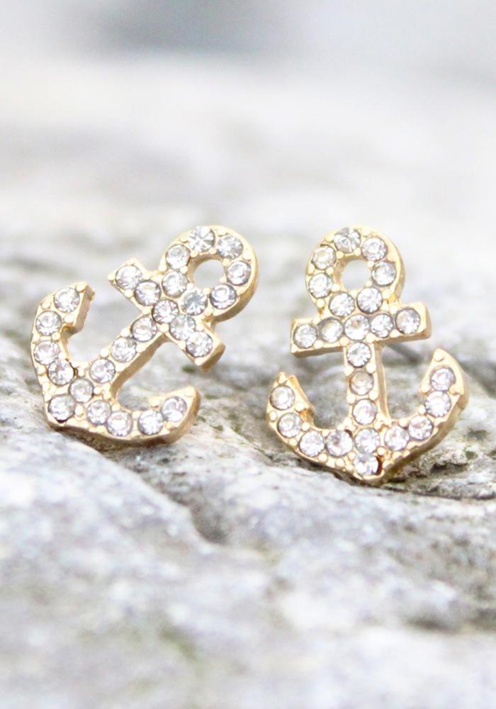 Crystal Anchor Stud Earrings - Hula - Jewellery - Hula Beach