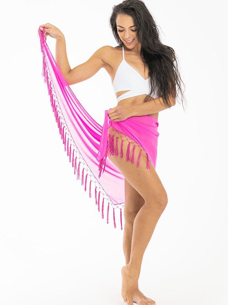 Pink Chiffon Tassel Triangle Sarong - Hula - Sarong - Hula Beach